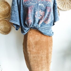 VINTAGE Outwear by Phoenix Suede Tan Midi Pencil Skirt Size XS/S